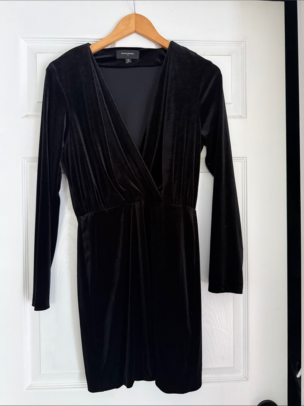 Banana Republic Black Velvet Long-Sleeve Wrap Dress